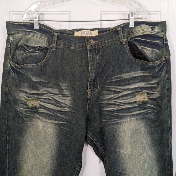 Agile Distressed Torn Blue Denim Whiskered Fading Details Men's Jeans - 46W*(43) - Picture 2 of 13